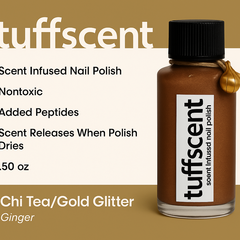 Tuff Scentence Scent Infused Nail Polish- Chai Tea-  Rose Gold Glitter Nail Polish-Ginger Scented