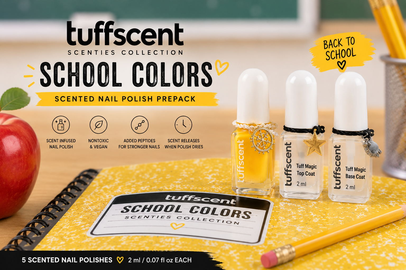 Tuff Scent Scenties Go Bananas Trio Set: Tuff Magic Scented Base Caat, Yelllow Banana Scented Nail Polish, Tuff Magic Scented Top Coat by Tuff Scentence™