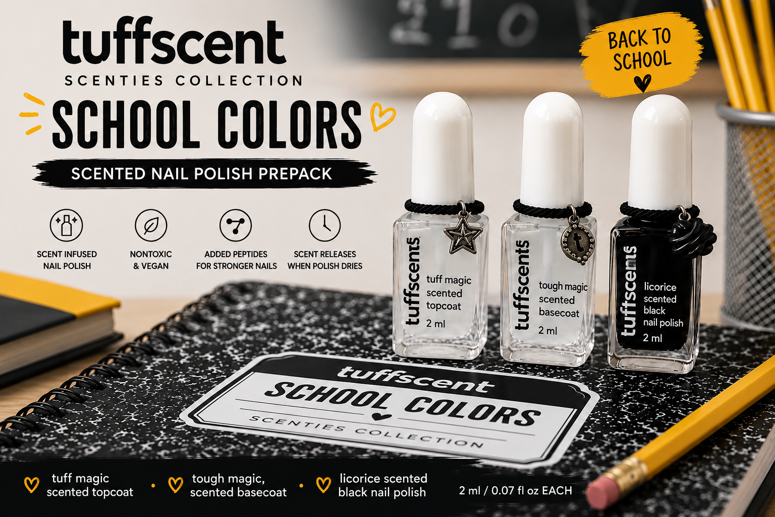 Tuff Scent Scenties Black Licorice Trio Set: Tuff Magic Scented Base Coat, Black Licorice Scented Nail Polish, Tuff Magic Scented Top Coat by Tuff Scentence™