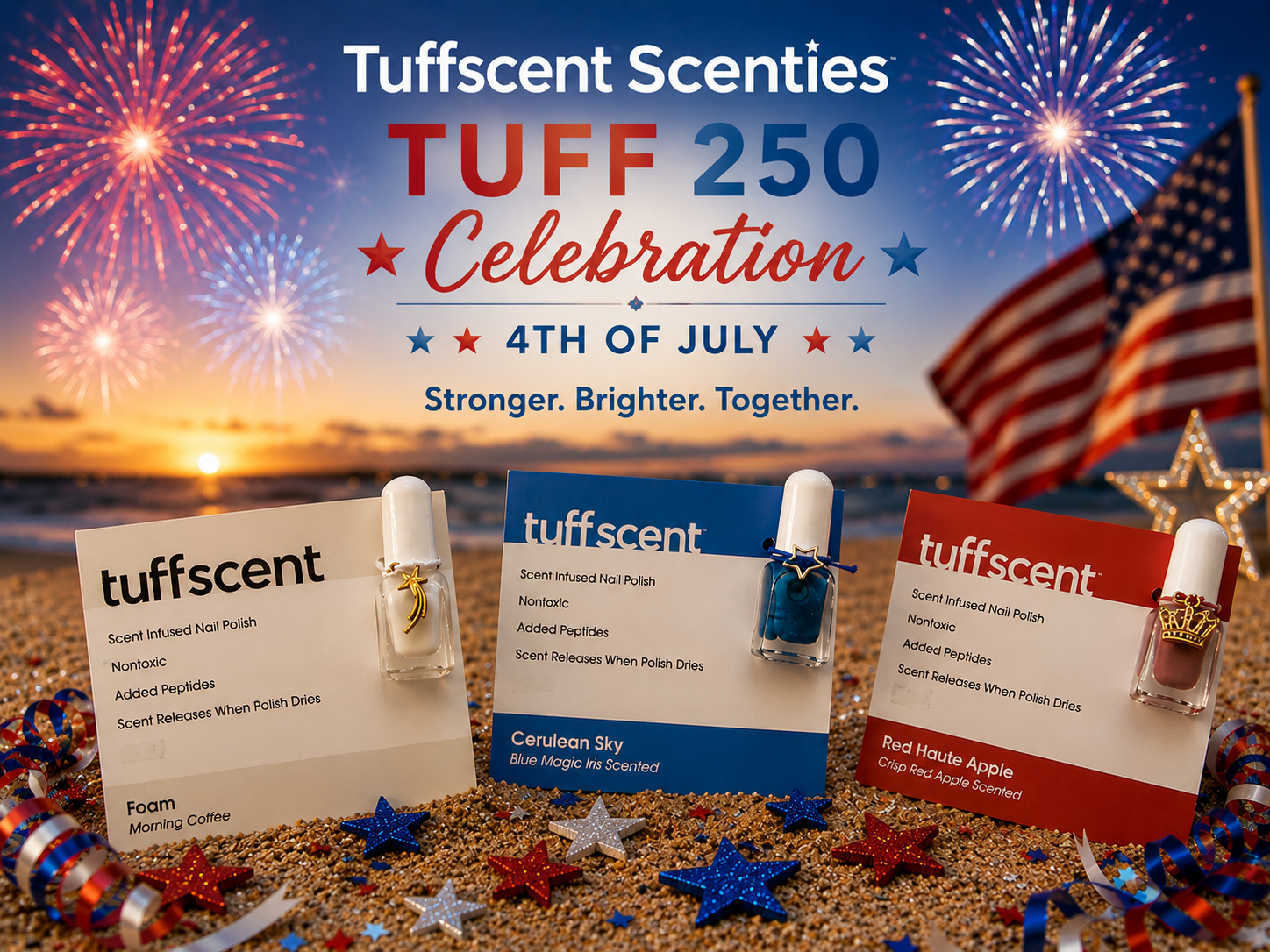 Tuff Scent Scenties by Tuff Scentence™ TUFF 250 Collection Red Haute Apple, Foam, and Cerulean Sky Scented Nail Polish