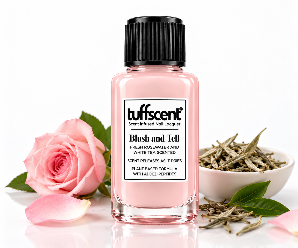 Tuffscent™ Blush and Tell, Sheer Pink Scent Infused Nail Lacquer, Scented: Fresh Rosewater and White Tea