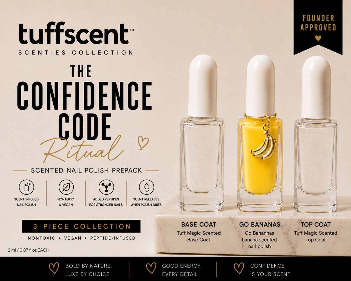 TuffScent Scenties Go Bananas Trio Set: Tuff Magic Scented Base Caat, Yelllow Banana Scented Nail Polish, Tuff Magic Scented Top Coat by Tuff Scentence™