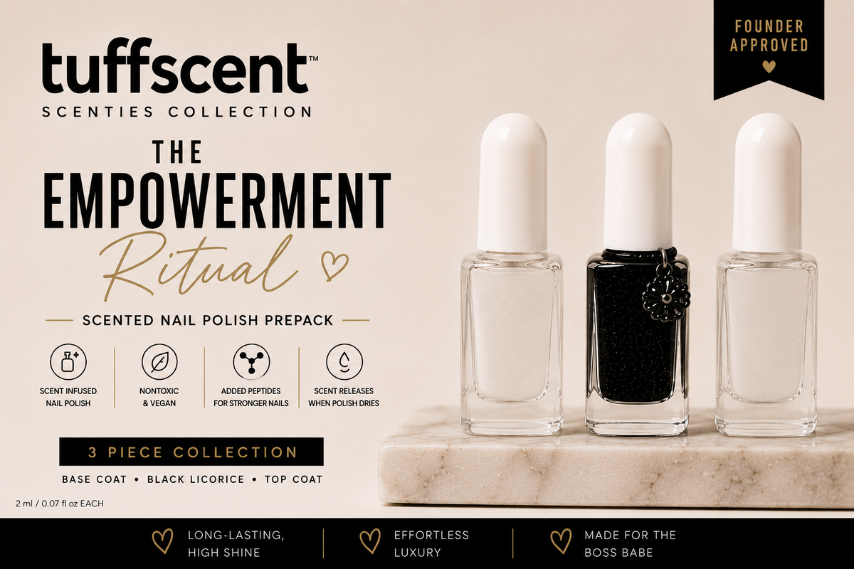 THE EMPOWERMENT RITUAL, Tuff Magic Scented Base Coat, Black Licorice Scented Nail Polish, Tuff Magic Scented Top Coat