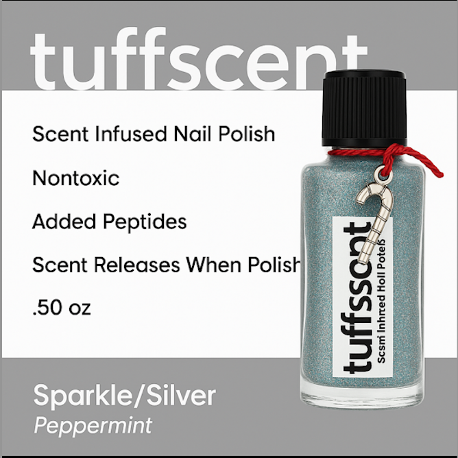 Tuff Scentence Scent Infused Nail Polish- Sparkle Silver- Peppermint Scented