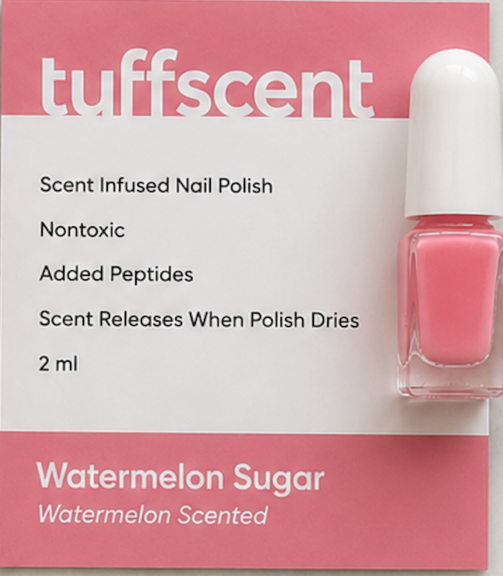 Tuff Scent Scenties Watermelon Sugar Trio Set: Tuff Magic Scented Base Coat, Pink Watermwlon Sugar Scented Nail Polish, Tuff Magic Scented Top Coat by Tuff Scentence