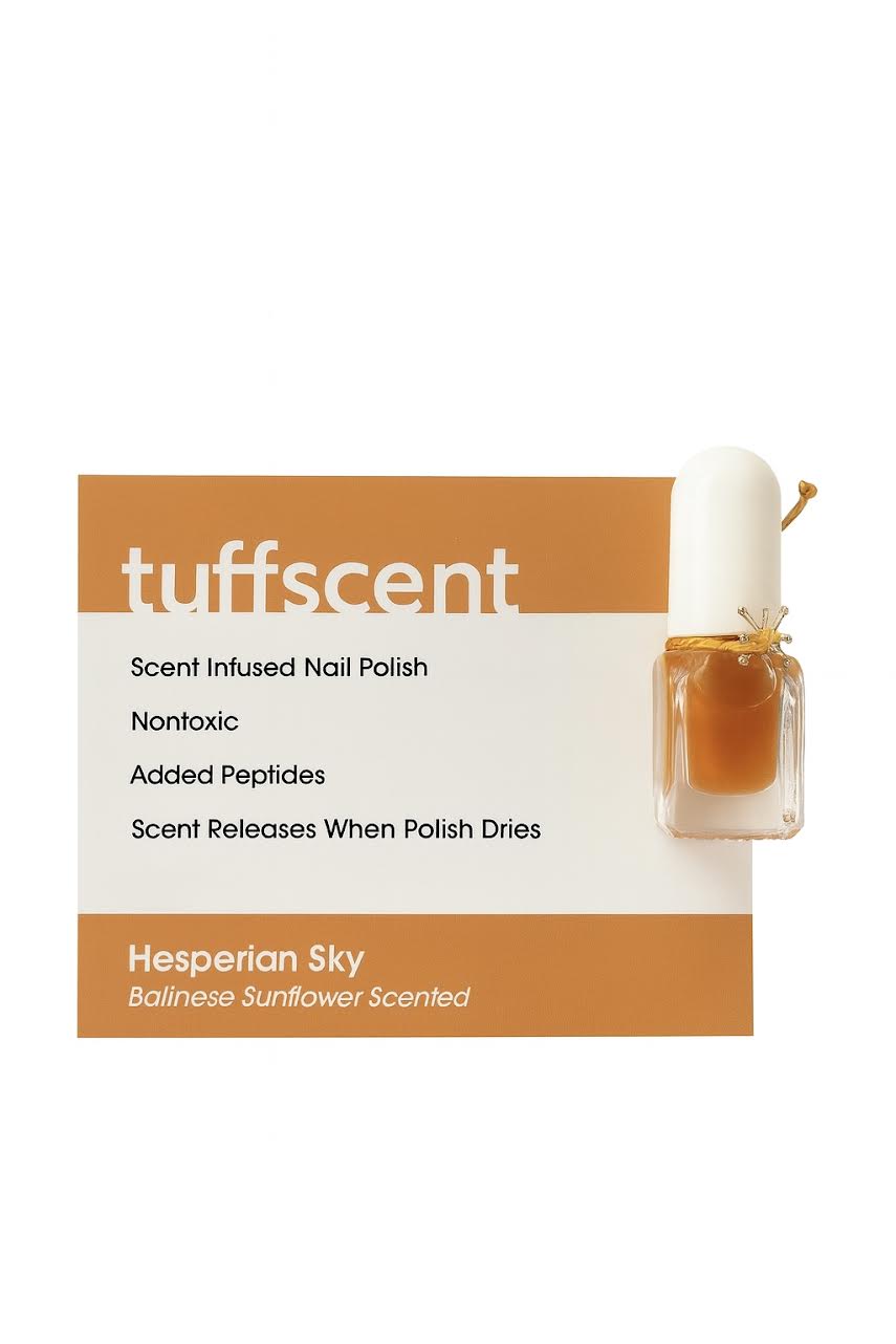 Scenties by Tuff Scentence Scent Infused Nail Polish™ Hesperian Sky/ Translucent Gold Nail Polish/ Balinese Sunflower Scent