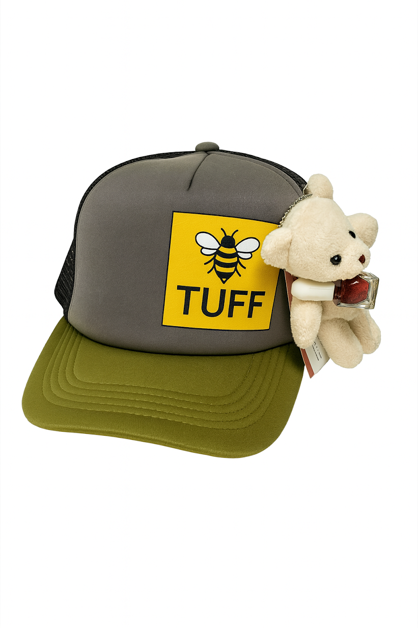 Bee Tuff Scent™ Bear Trucker Hat by We The Trees™ Charcoal with Black Brim Tuff Scent Scenties by Tuff Scentence™ in Chai Tea (Spice Scent)
