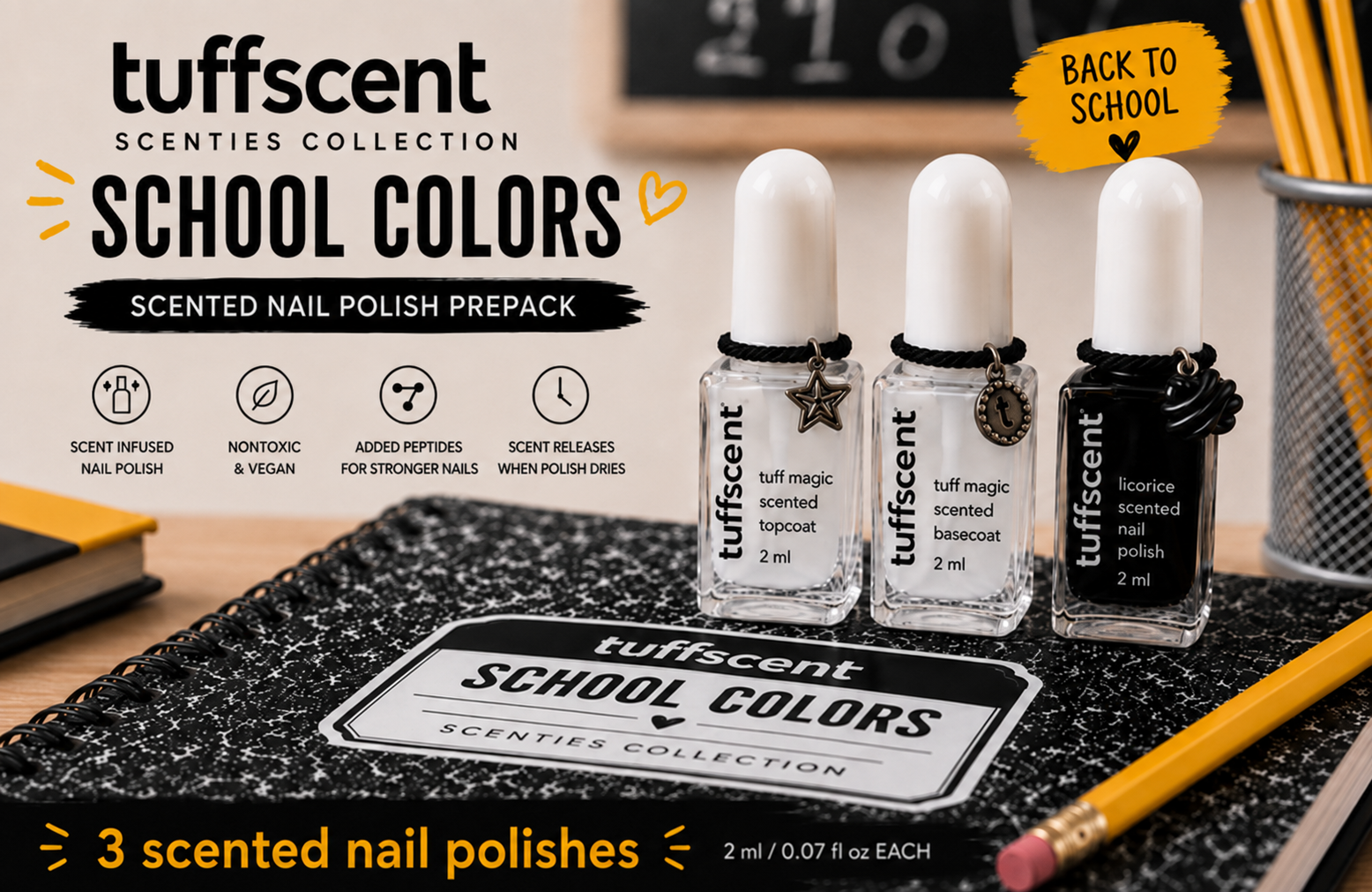 TuffScent Scenties Black Licorice Trio Set: Tuff Magic Scented Base Coat, Black Licorice Scented Nail Polish, Tuff Magic Scented Top Coat by Tuff Scentence™