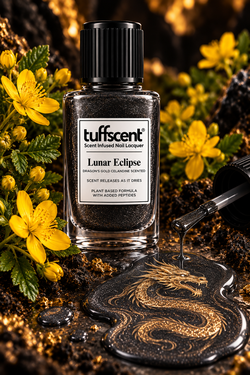 Tuffscent™Lunar Eclipse Charcoal Scent Infused Nail Lacquer, Scent: Dragon's Gold Celandine