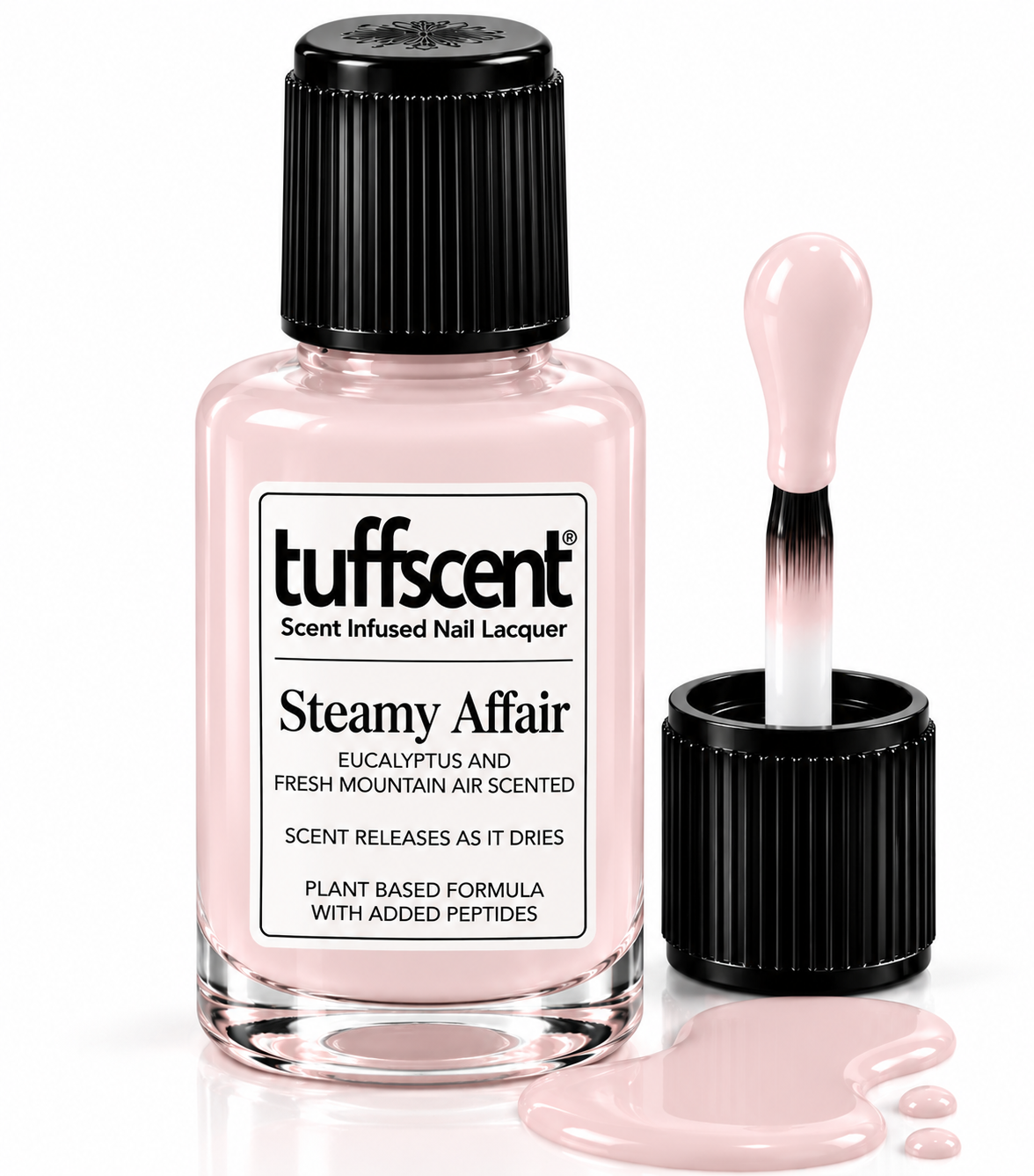 Tuffscent™ Steamy Affair, Milky Sheer Pink Scent Infused Nail Lacquer, Scent: Eycaluptus and Fresh Mountain Air